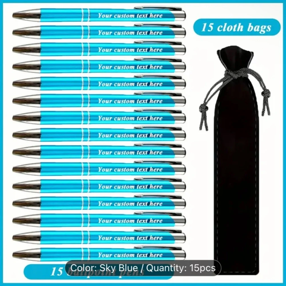 15 Custom Pens & Pouches with Drawstring Closure
